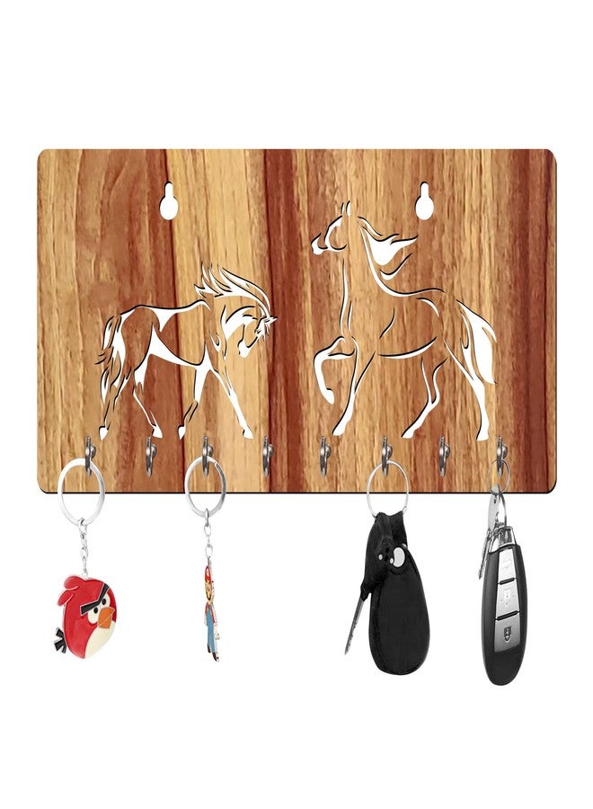Freny Exim Positive Vibe Horse Wooden Key Holder with Face Mask Hanging with 8 Hook - Beige 024 - Image 1
